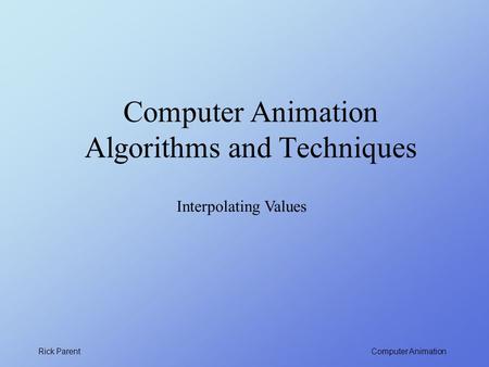 Computer Animation Algorithms and Techniques