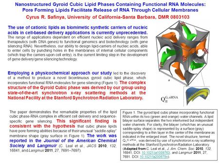 Nanostructured Gyroid Cubic Lipid Phases Containing Functional RNA Molecules: Pore Forming Lipids Facilitate Release of RNA Through Cellular Membranes.