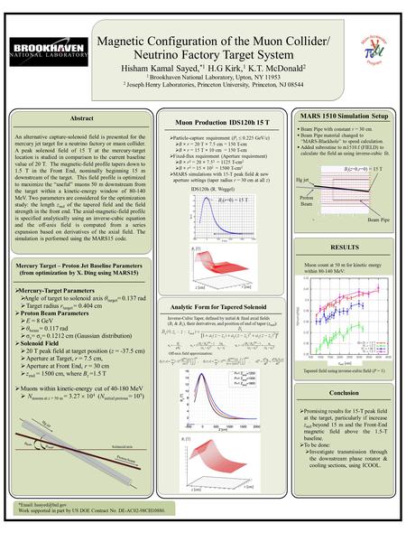 Magnetic Configuration of the Muon Collider/ Neutrino Factory Target System Hisham Kamal Sayed, *1 H.G Kirk, 1 K.T. McDonald 2 1 Brookhaven National Laboratory,