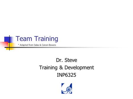 Team Training Dr. Steve Training & Development INP6325 * Adapted from Salas & Canon-Bowers.