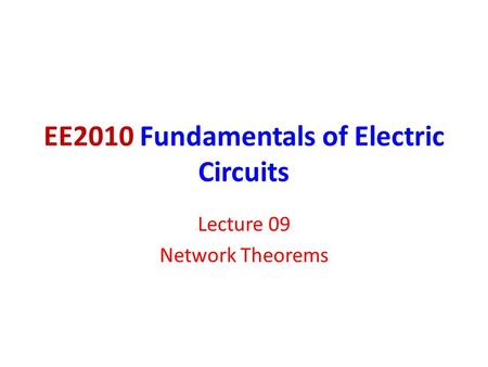 EE2010 Fundamentals of Electric Circuits