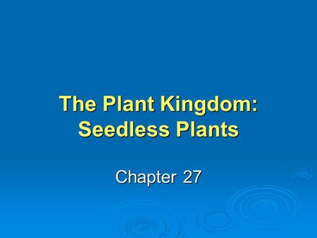 The Plant Kingdom: Seedless Plants