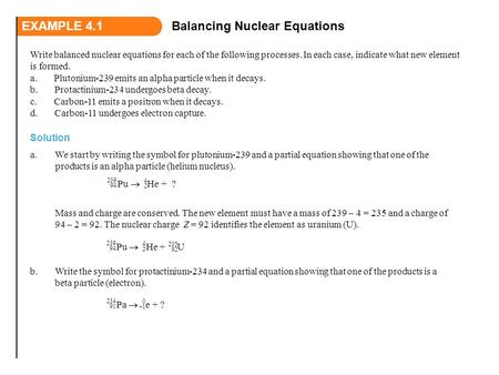 Balancing Nuclear Equations