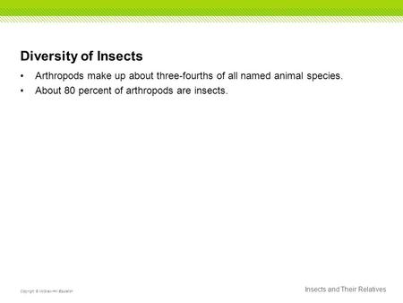 Diversity of Insects Arthropods make up about three-fourths of all named animal species. About 80 percent of arthropods are insects. Insects and Their.