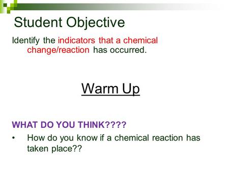 Student Objective Warm Up