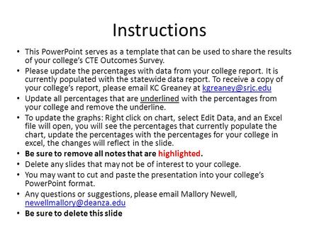 This PowerPoint serves as a template that can be used to share the results of your college’s CTE Outcomes Survey. Please update the percentages with data.