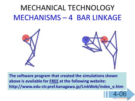 MECHANICAL TECHNOLOGY MECHANISMS – 4 BAR LINKAGE