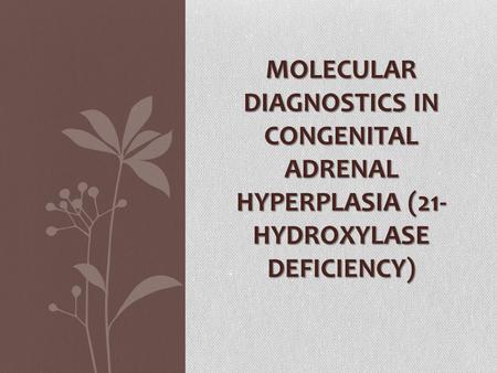 MOLECULAR DIAGNOSTICS IN CONGENITAL ADRENAL HYPERPLASIA (21- HYDROXYLASE DEFICIENCY)