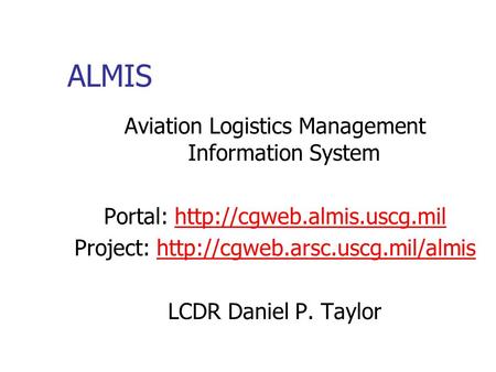 Aviation Logistics Management Information System Portal:  Project: