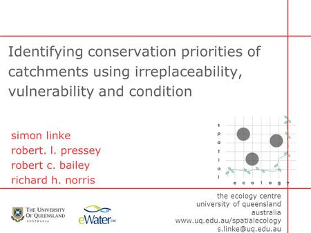 Simon linke robert. l. pressey robert c. bailey richard h. norris the ecology centre university of queensland australia