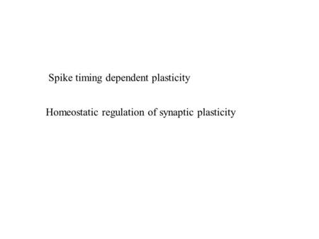 Spike timing dependent plasticity Homeostatic regulation of synaptic plasticity.