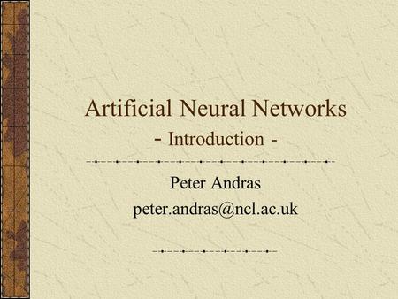 Artificial Neural Networks - Introduction -