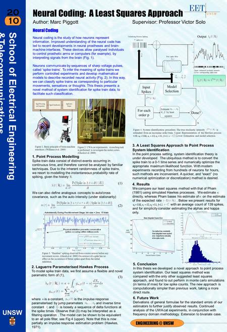 20 10 School of Electrical Engineering &Telecommunications UNSW UNSW 2. Laguerre Parameterised Hawkes Process To model spike train data,