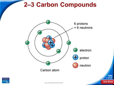 End Show Slide 1 of 37 Copyright Pearson Prentice Hall 2–3 Carbon Compounds.