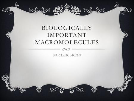 BIOLOGICALLY IMPORTANT MACROMOLECULES NUCLEIC ACIDS.