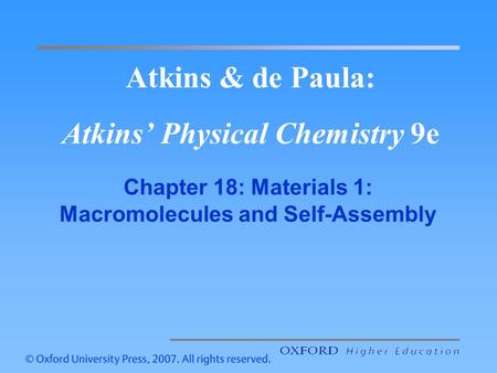 Atkins & de Paula: Atkins’ Physical Chemistry 9e