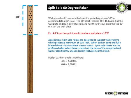 Wall plate should measure the insertion point height plus 30” to accommodate a 30” cleat. The 30” cleat receives 20 X 16d nails. Cut the wall plate and.