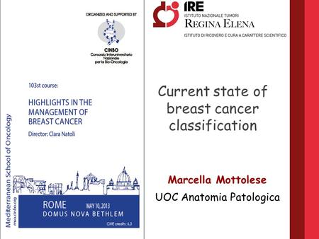 Current state of breast cancer classification Marcella Mottolese UOC Anatomia Patologica.