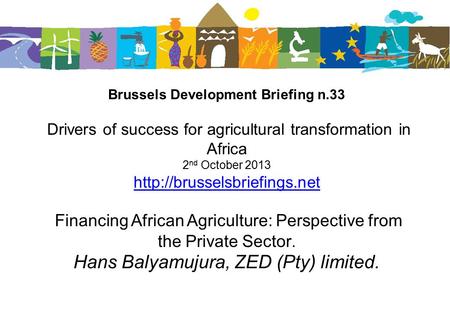 Brussels Development Briefing n.33 Drivers of success for agricultural transformation in Africa 2 nd October 2013  Financing.