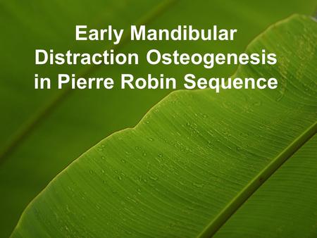 Early Mandibular Distraction Osteogenesis in Pierre Robin Sequence.