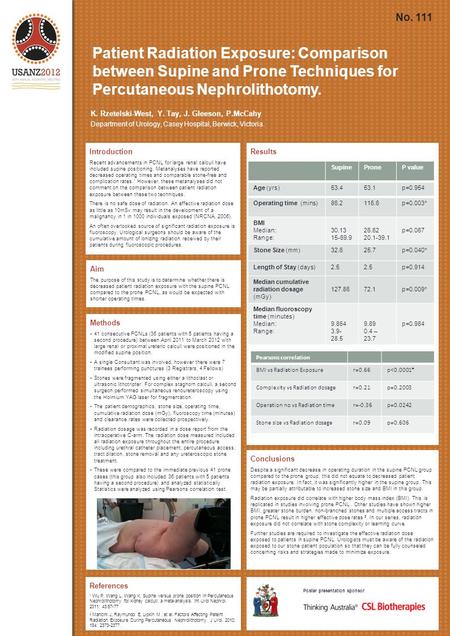 Patient Radiation Exposure: Comparison between Supine and Prone Techniques for Percutaneous Nephrolithotomy. Introduction Recent advancements in PCNL for.