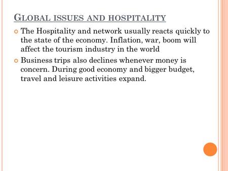 Global issues and hospitality