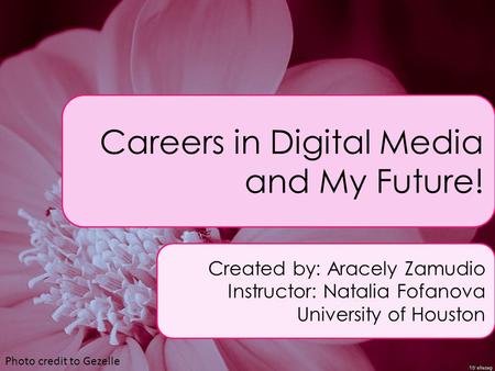 Careers in Digital Media and My Future! Created by: Aracely Zamudio Instructor: Natalia Fofanova University of Houston Photo credit to Gezelle.