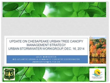 JULIE MAWHORTER MID-ATLANTIC URBAN & COMMUNITY FORESTRY COORDINATOR UPDATE ON CHESAPEAKE URBAN TREE CANOPY MANAGEMENT STRATEGY URBAN.