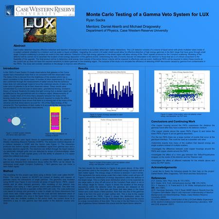 Monte Carlo Testing of a Gamma Veto System for LUX Ryan Sacks Mentors: Daniel Akerib and Michael Dragowsky Department of Physics, Case Western Reserve.