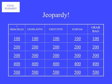 Jeopardy! GRAB BAG FINAL JEOPARDY 7 PRINCIPLES