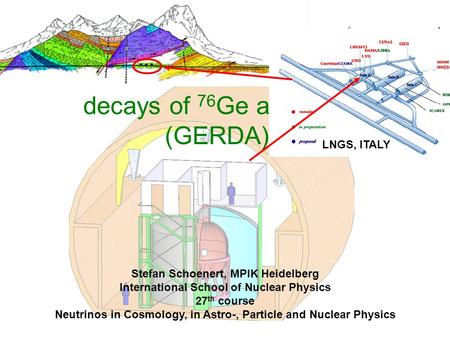 LNGS, ITALY Stefan Schoenert, MPIK Heidelberg