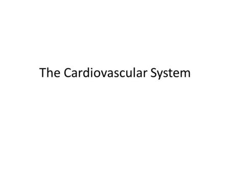 The Cardiovascular System