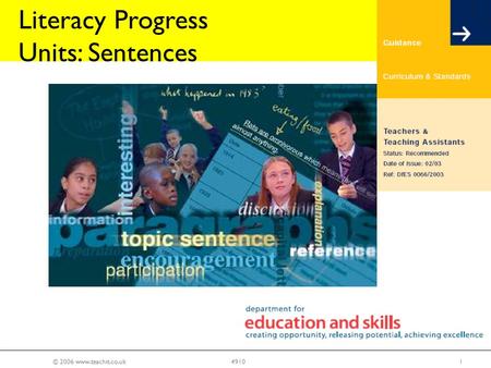 © 2006 www.teachit.co.uk14910 Literacy Progress Units: Sentences.