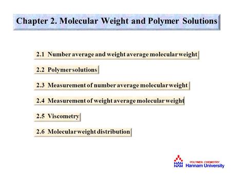 Chapter 2. Molecular Weight and Polymer Solutions