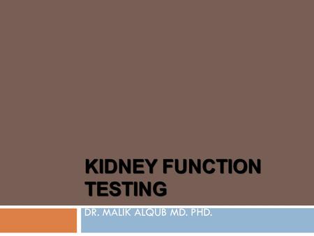 Kidney Function Testing