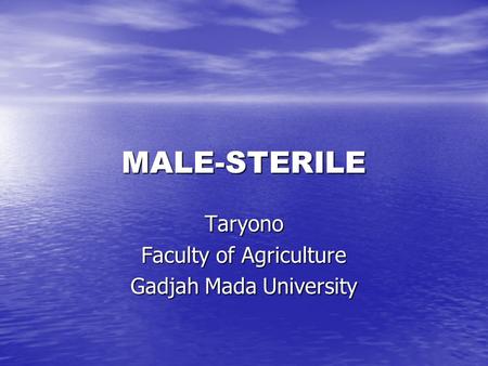 MALE-STERILE Taryono Faculty of Agriculture Gadjah Mada University.