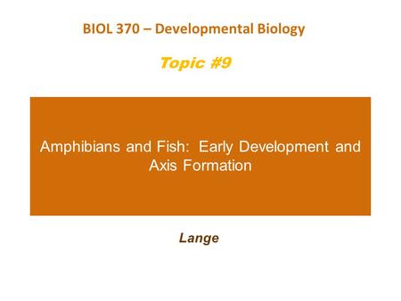 Amphibians and Fish: Early Development and Axis Formation