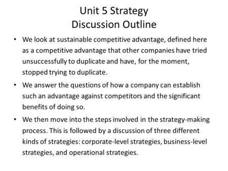 Unit 5 Strategy Discussion Outline