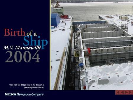 View from the bridge wing in the drydock of open cargo holds forward.