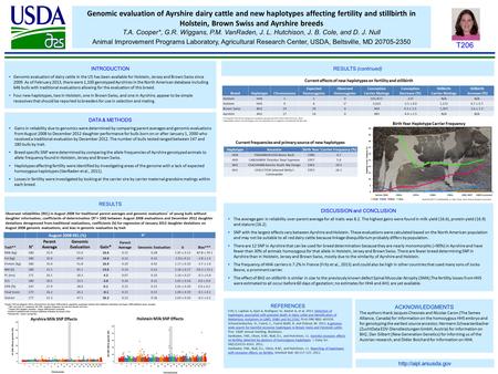 Genomic evaluation of Ayrshire dairy cattle and new haplotypes affecting fertility and stillbirth in Holstein, Brown Swiss and Ayrshire breeds T.A. Cooper*,