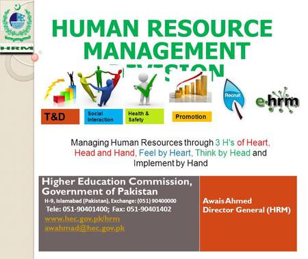 HUMAN RESOURCE MANAGEMENT DIVISION Higher Education Commission, Government of Pakistan H-9, Islamabad (Pakistan), Exchange: (051) 90400000 Tele: 051-90401400;