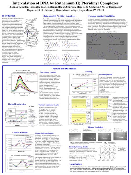 Intercalation of DNA by Ruthenium(II) Pteridinyl Complexes Shannon R. Dalton, Samantha Glazier, Alanna Albano, Courtney Megatulski & Sharon J. Nieter Burgmayer*