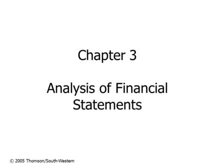 Chapter 3 Analysis of Financial Statements