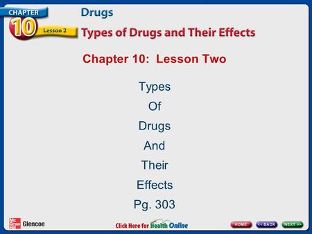 Chapter 10: Lesson Two Types Of Drugs And Their Effects Pg. 303.