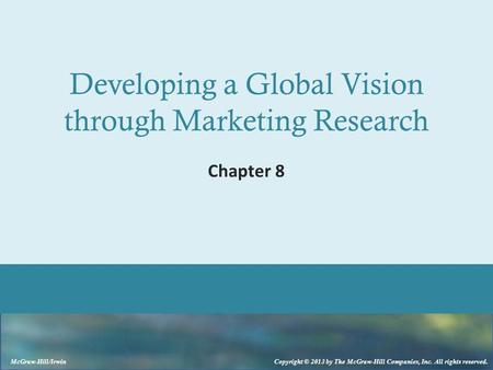 Developing a Global Vision through Marketing Research