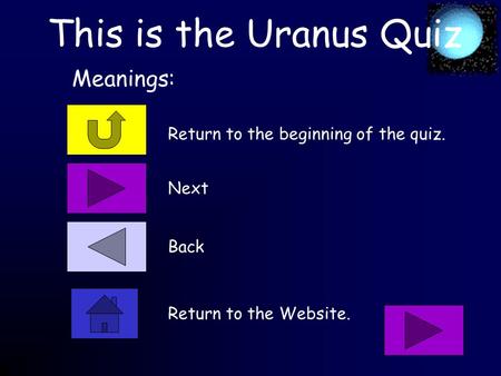 This is the Uranus Quiz Return to the beginning of the quiz. Meanings: Next Back Return to the Website.