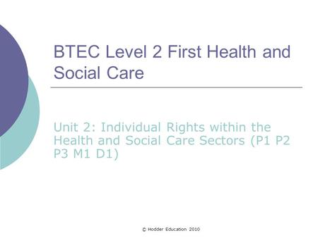 BTEC Level 2 First Health and Social Care