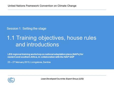 Least Developed Countries Expert Group (LEG) LEG regional training workshop on national adaptation plans (NAPs) for eastern and southern Africa, in collaboration.