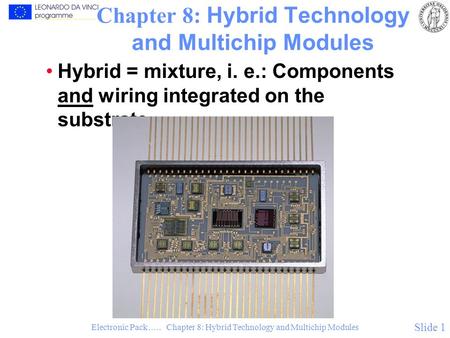 Electronic Pack….. Chapter 8: Hybrid Technology and Multichip Modules Slide 1 Chapter 8: Hybrid Technology and Multichip Modules Hybrid = mixture, i. e.: