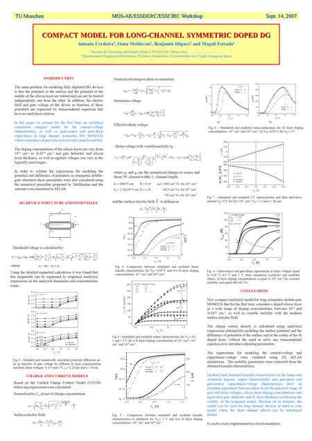 COMPACT MODEL FOR LONG-CHANNEL SYMMETRIC DOPED DG COMPACT MODEL FOR LONG-CHANNEL SYMMETRIC DOPED DG Antonio Cerdeira 1, Oana Moldovan 2, Benjamín Iñiguez.